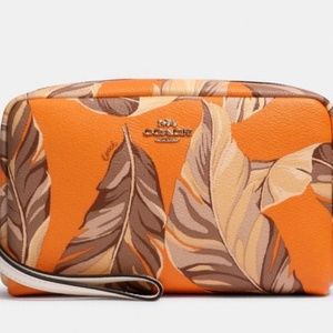 Coach Boxy Banana Leaves Print Cosmetic Case 2638 Redwood Sunbeam Multi
